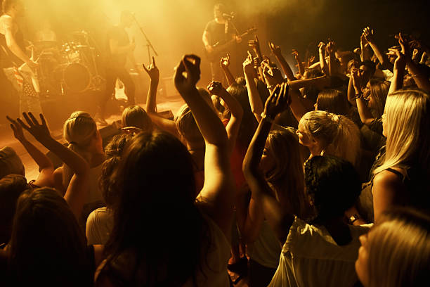 Shot of a crowd dancing at a rock concert. This concert was created for the sole purpose of this photo shoot, featuring 300 models and 3 live bands. All people in this shoot are model released.