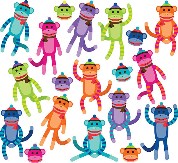 Vector Collection of Cute and Colorful Sock Monkeys Vector Collection of Cute and Colorful Sock Monkeys. toy monkey stock illustrations
