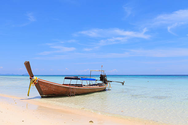 istock Boat on the beach with blue sky 502087311