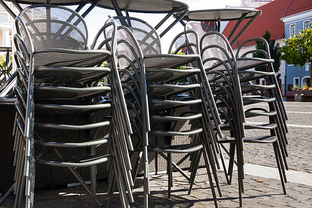 istock The chairs stacked in restaurant. 502087587