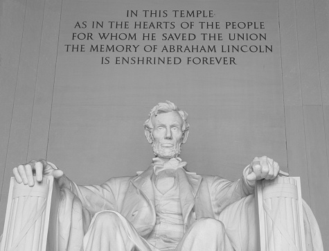 Lincoln Memorial in Washington, DC with quote above.