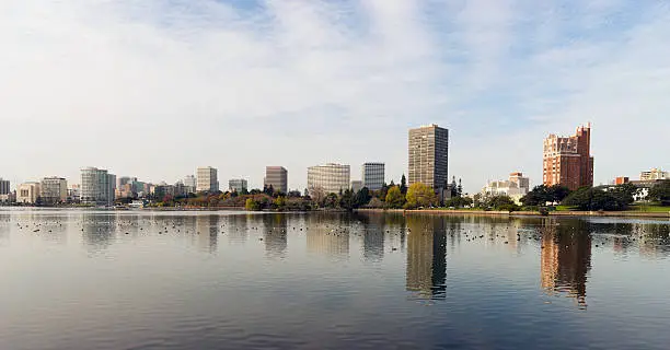 Photo of Oakland California Afternoon Downtown City Skyline Lake Merritt