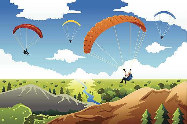 People paragliding vector art illustration