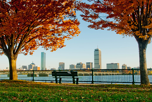 Autumn Boston Skyline viewed from across the river