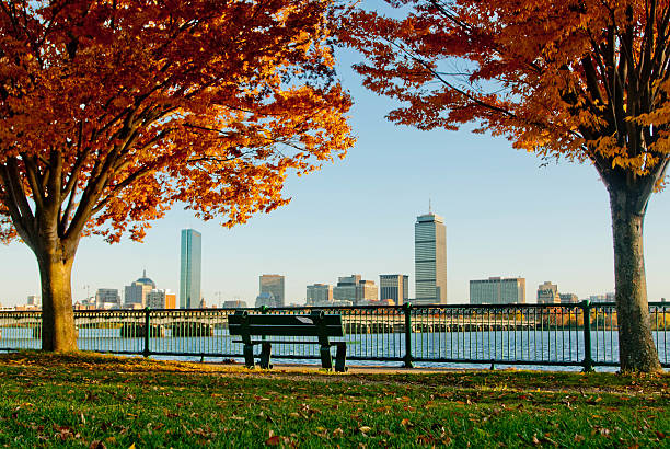 Boston Autumn Autumn Boston Skyline viewed from across the river charles river stock pictures, royalty-free photos & images