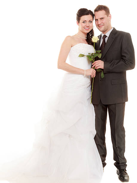 istock Wedding couple. Full length happy bride and groom 502092521