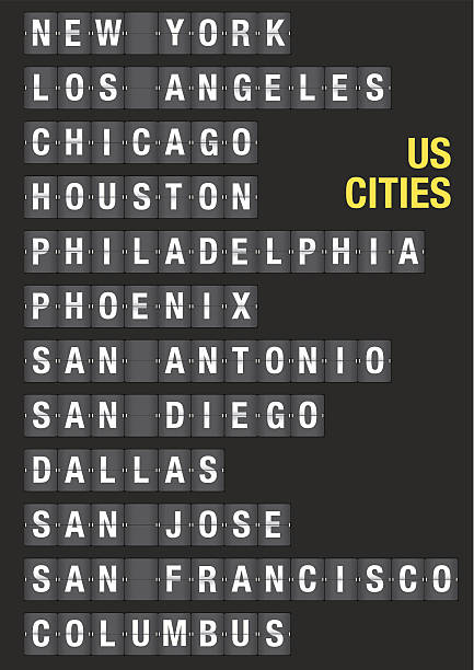 istock Name of US Cities on Airport Flip Board 502093001