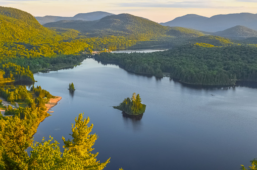 Lac Monroe in Mont-Tremblant national park in sunshine, Quebec, Canada