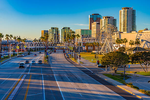 istock Skyscrapers of Long Beach skyline with palm trees,CA(P) 502098360