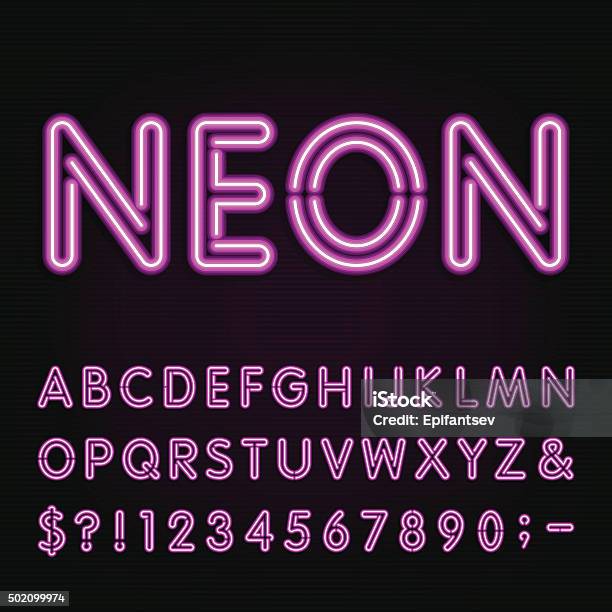 Neon Light Alphabet Font Stock Illustration - Download Image Now - Neon Lighting, Movie Theater, Sign