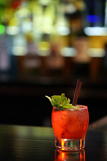 istock Red Craft Cocktail with Garnish on Bar 502100342