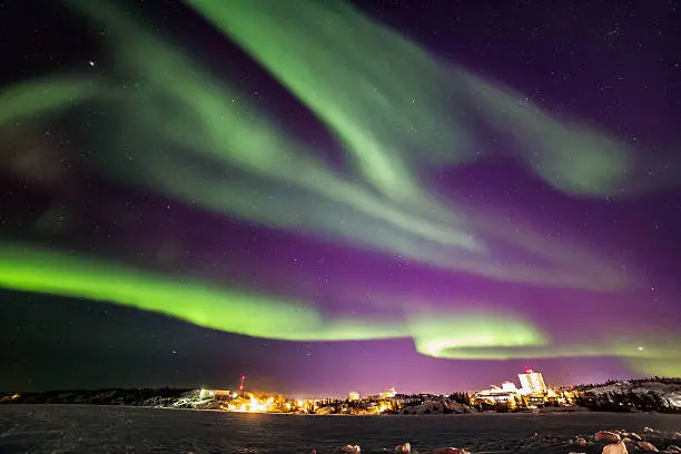 The Northern lights seen over the City of Yellowknife.