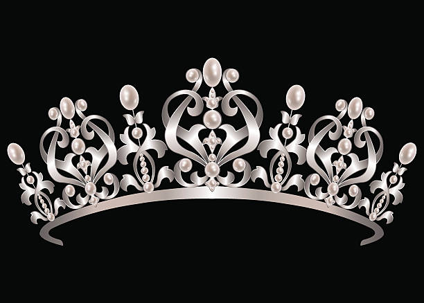 Diadem with pearls Silver diadem with pearls on black background tiara stock illustrations