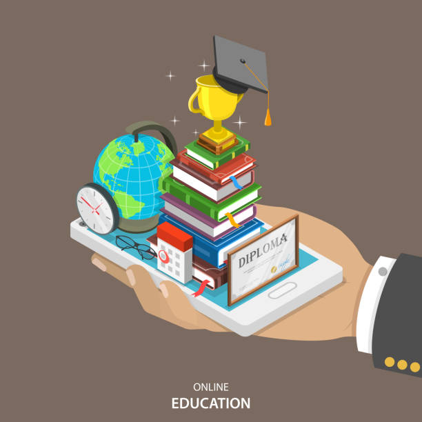 ilustrações de stock, clip art, desenhos animados e ícones de minibarra de ferramentas de educação on-line conceito de vetor plana. - lifestyles student university graduation