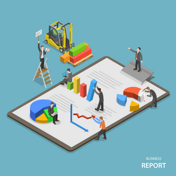 biznes raport isometric płaski wektor koncepcja. - stock market stock exchange banking stock market data stock illustrations