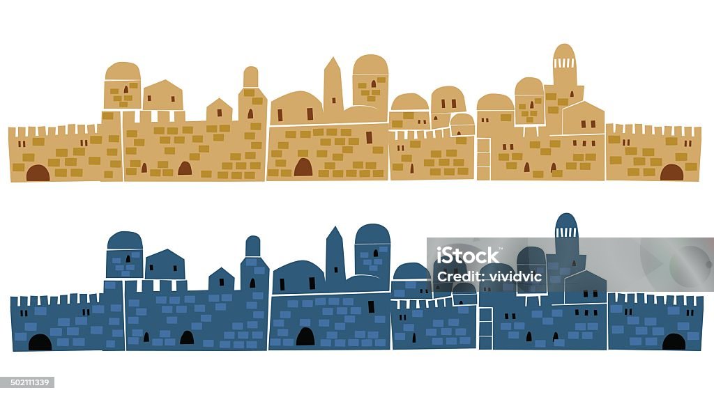 Старый Иерусалим в день и ночь, иллюстрация - Векторная графика Иерусалим роялти-фри