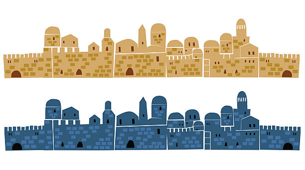 старый иерусалим в день и ночь, иллюстрация - jerusalem israeli culture israel night stock illustrations