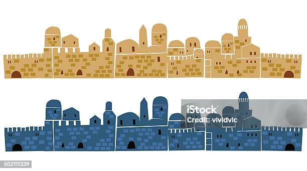 Старый Иерусалим В День И Ночь Иллюстрация — стоковая векторная графика и другие изображения на тему Иерусалим - Иерусалим, Окружающая стена, Стена