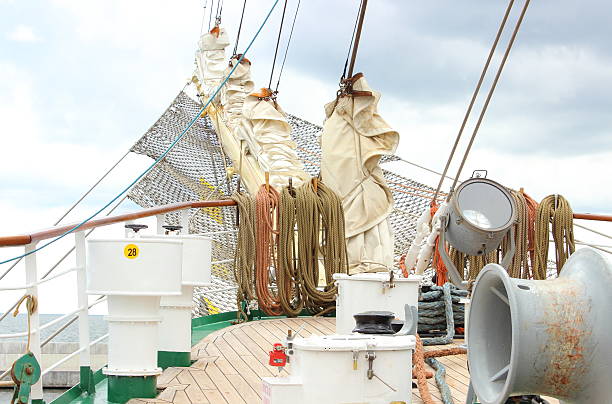 istock Part of sail yacht with thick ropes 502112415
