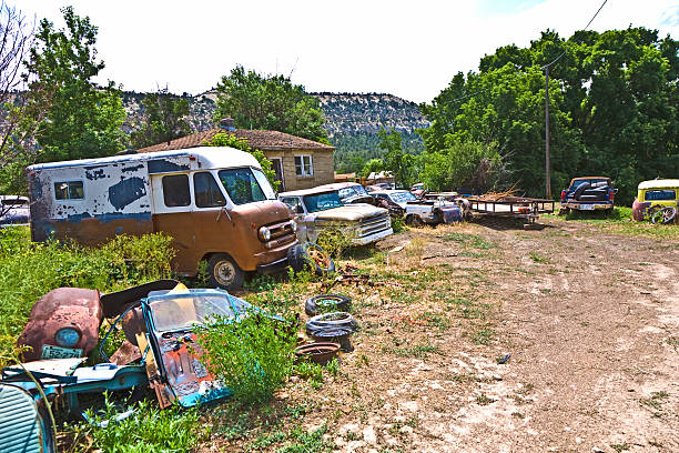 Orderville, UISA - July 15, 2008:  junk yard with old beautiful oldtimers on the route 89 in Orderville, USA. America is a spot for european classic car hunters.