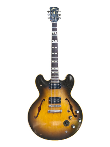 Los Angeles, California, USA - July 26th, 2009:  Illustrative editorial photo of a vintage 1959 Gibson ES 335 hollow body stereo electric guitar.