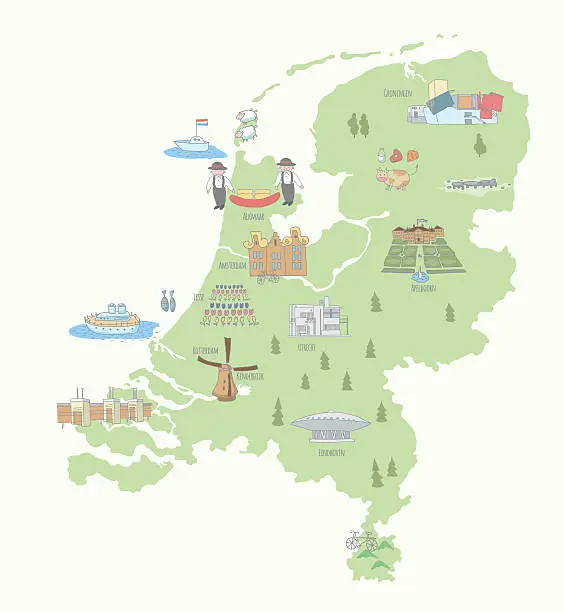 Vector illustration of Map of the Netherlands sights