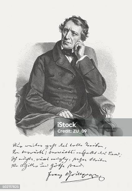 Franz Grillparzer Austrian Writer Wood Engraving Published In 1882 Stock Illustration - Download Image Now
