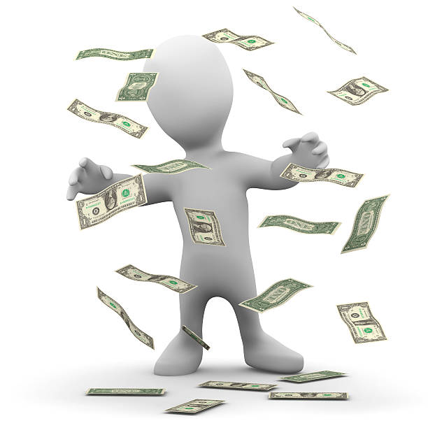 istock 3d Little man has a cash jackpot 502118247