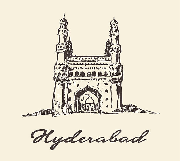 ilustrações, clipart, desenhos animados e ícones de hyderabad-índia, charminar esboço de desenho vetorial - hyderabad