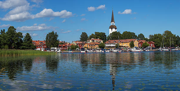 Mariefred city and lake Malaren, Sweden Panoramic view over Mariefred city and lake Malaren from Gripsholm Slott, Sweden mariefred stock pictures, royalty-free photos & images