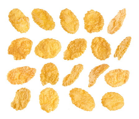 Cornflakes isolated on white background. Collection.