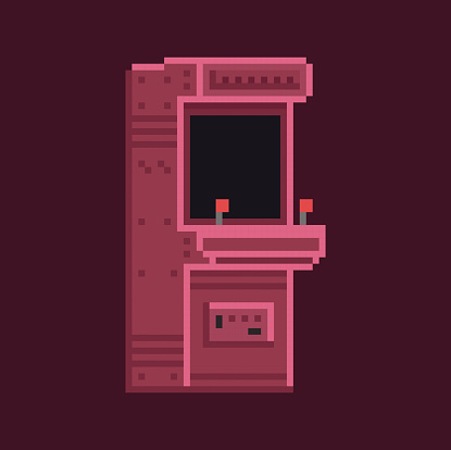 Retro pixel art 8 bit arcade cabinet  machine isolated vector