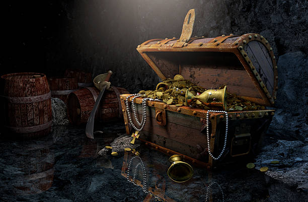Pirate's chest Pirate's chest in a dark cave antiquities stock pictures, royalty-free photos & images