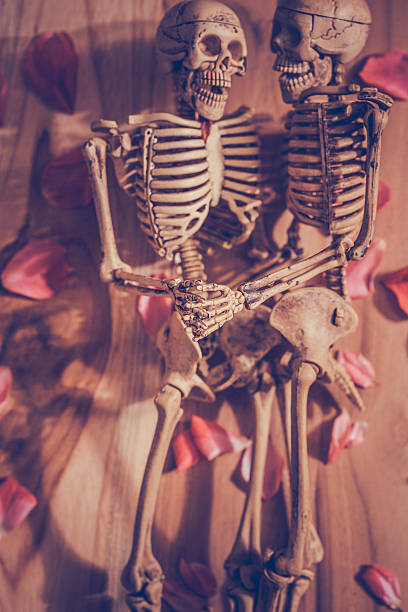 istock Skeleton holding hand for eternal love. Selective focus on hand 502128284