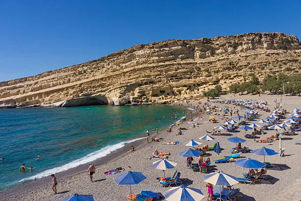 Matala beach in Crete island, Greece