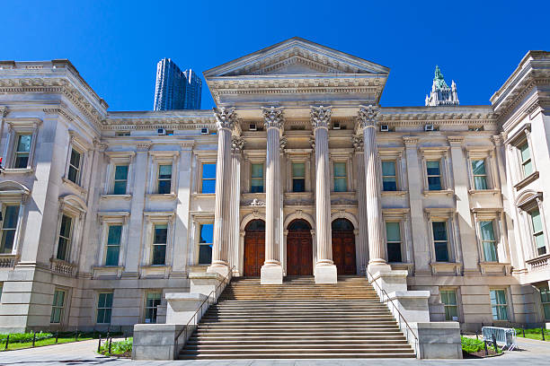 Historic Osgoode Hall Court House, Toronto, with spring blossoms