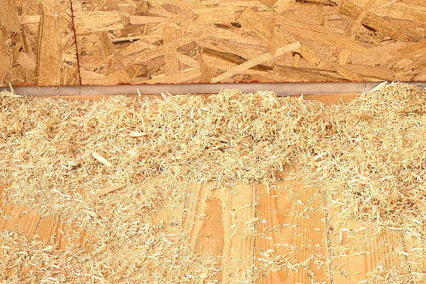 istock Sawdust and shavings on constructed new floor closeup 502136527