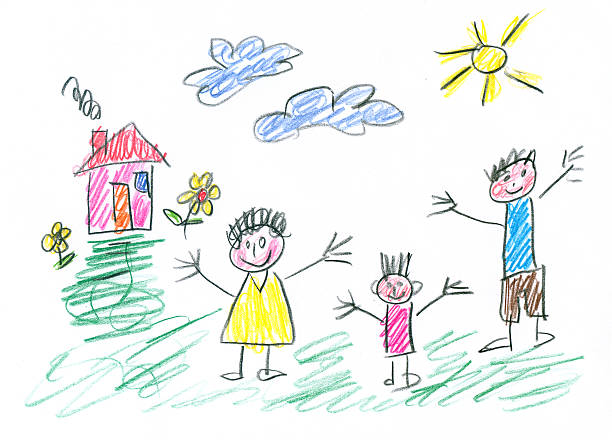 istock Drawing made by a child, happy family in the countryside 502147998