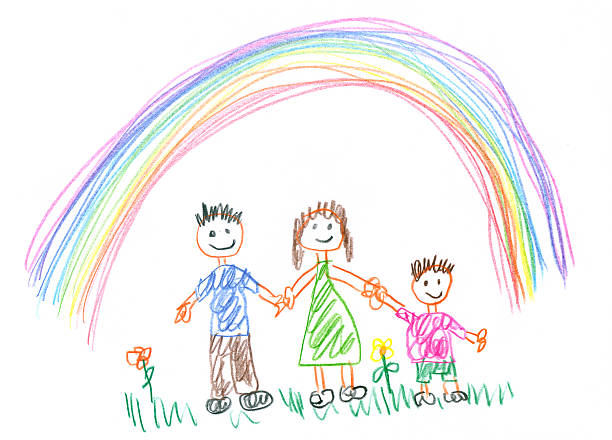 istock Drawing made by a child, happy family in the spring 502148172