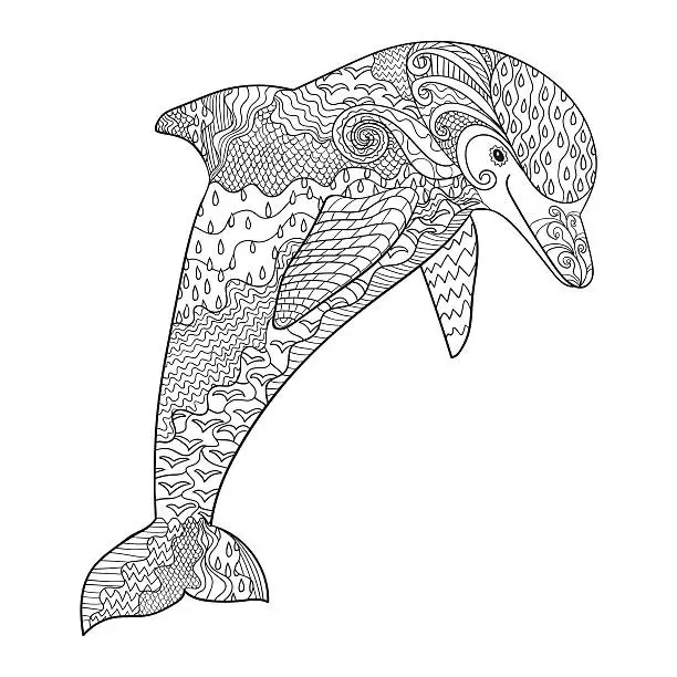 Vector illustration of Happy dolphin with high details.
