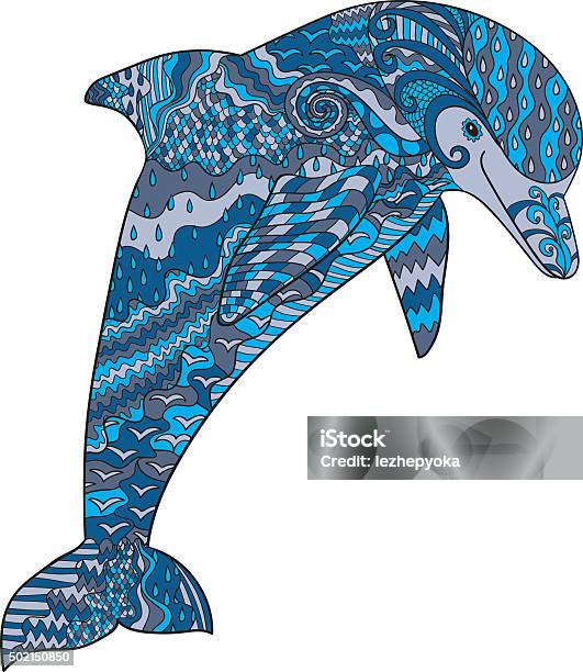 Color Hand Drawn Doodle Dolphin Stock Illustration - Download Image Now - 2015, Abstract, Adult