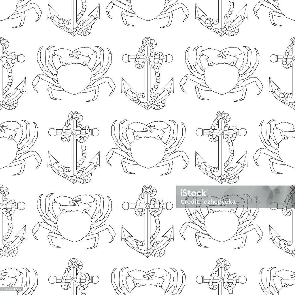 Marine seamless pattern with sea objects and animals. Marine seamless pattern. Adult antistress coloring page. Tile texture with sea objects and animals.Template for wrapping or children coloring book. Vector illustration. 2015 stock vector