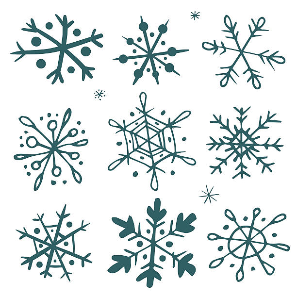 ilustrações de stock, clip art, desenhos animados e ícones de conjunto de mão-extraídas flocos de neve - vector snowflake christmas decoration winter