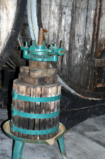 Close-up of an machine part at the barrel workshop
