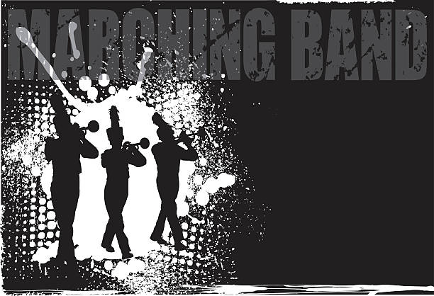 Marching Band Grunge Background Tight grunge silhouette illustration of a Marching Band. Scale to any size. Check out my "Marching Band Vector" light box for more. pics of a marching band stock illustrations