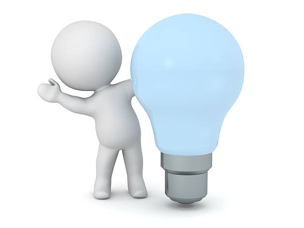 istock 3D Character Waving from behind Clear Light Bulb 502155084