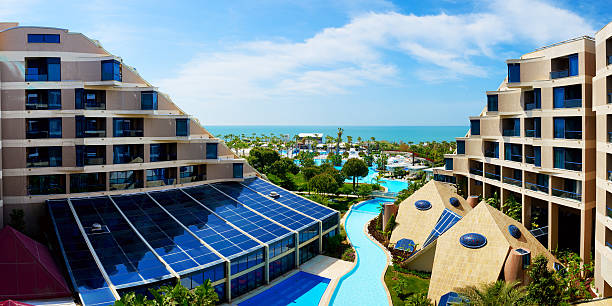 The panorama of modern luxury hotel, Antalya, Turkey stock photo