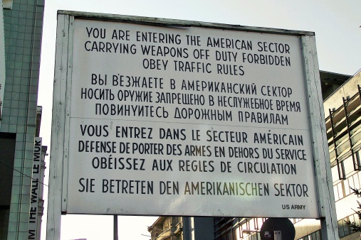 Checkpoint Charlie in Berlin, entering the American Sector.