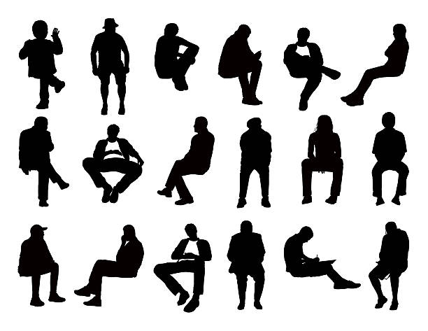 ilustrações de stock, clip art, desenhos animados e ícones de grande conjunto de silhuetas de homens sentados - bench park park bench silhouette