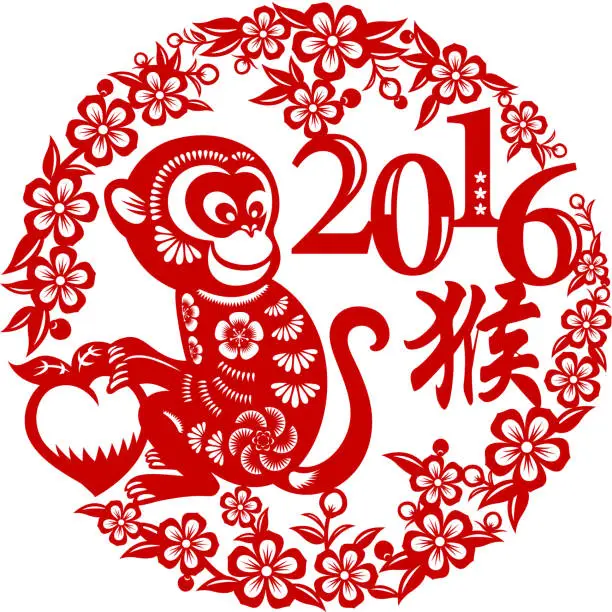 Vector illustration of Year of the monkey papercut art